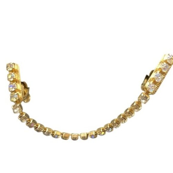 Vtg Gold Tone Rhinestone Sweater Guard Cardigan Clip Chain 5.75” Mid Century - Picture 6 of 11